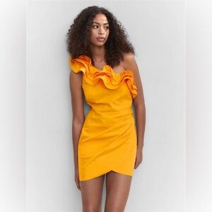 NWT - MANGO one shoulder orange dress
